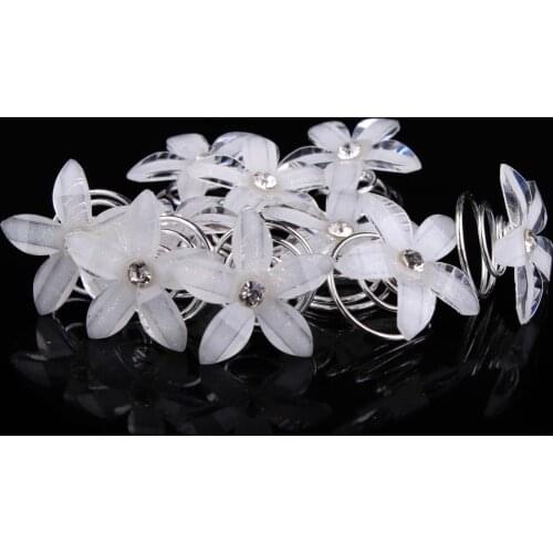 10 PCS Resin Rhinestone Flower Spiral Hair Clips Pin Bridal Wedding Hair Accessories