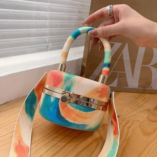 Mini Round Box Party Clutch Bag Watercolor Pattern Fashion Purses and Handbags for Women Simple Designer Bag Wedding Evening Bag