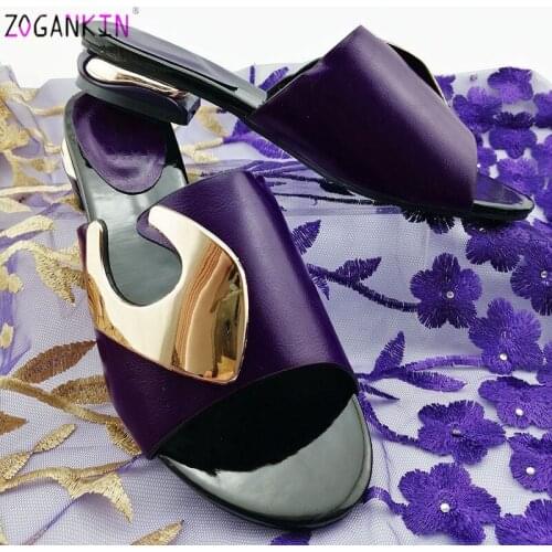 Dark Purple Special Arrivals Italian Women Shoes Comfortable Heels Big Size Nigerian Women Slipper without Bag for Party