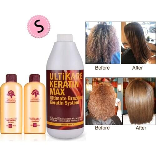 Uitikare Cheapest 1000ml Brazilian Keratin Treatment 8% Keratin Straight+Free Travel Argan Oil Hair Shampoo and Conditioner