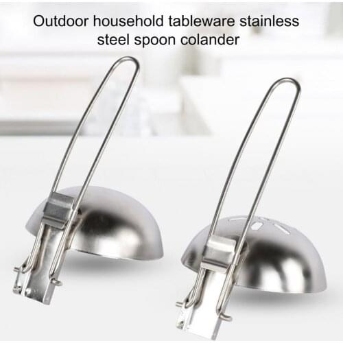 Outdoor Household Multifunctionl Portable Tableware Stainless Steel Soup Colander Leaky Spoon Camping Picnic Folding Spoon Set