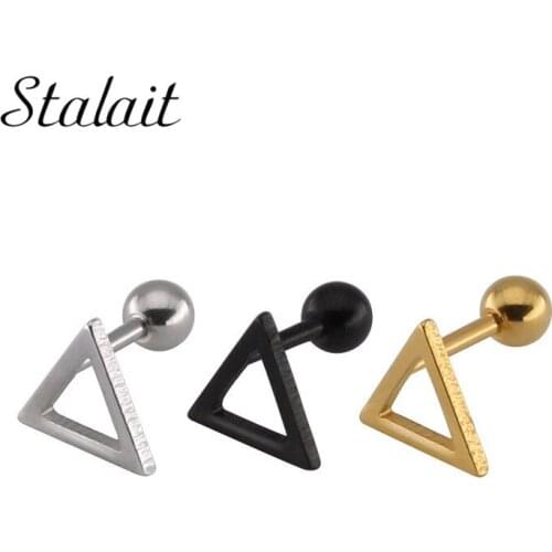 Japan and South Korea Simple and Exquisite Triangle Ball Stud Earrings Titanium Steel Stainless Steel Hypoallergenic Earrings