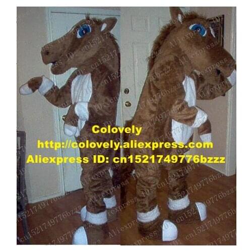 Lively Brown Horse Mascot Costume Mascotte Pony Steed With Big Mouth White Belly White Brown Hoofs Adult No.1630 Free Shipping