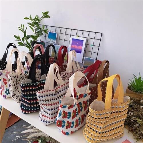 Sweet Style - 2021 Summer Women Tote Canvas Beach Bag Girls Cute Handbags Ladys Floral Top Handle Bags Suitable for Sweet Dress