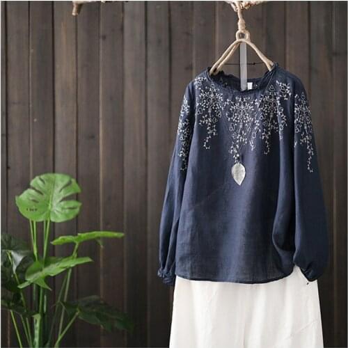Chinese Style Clothing Women Hanfu 2019 Spring Summer Retro Vintage Shirt Embroidey Ethnic Blouse Ladies Chinese Tops AA4642
