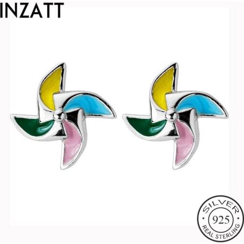 INZATT Real 925 Sterling Silver Colorful Windmill Stud Earrings Fashion Women Cute Fine Jewelry Party Minimalist Accessories
