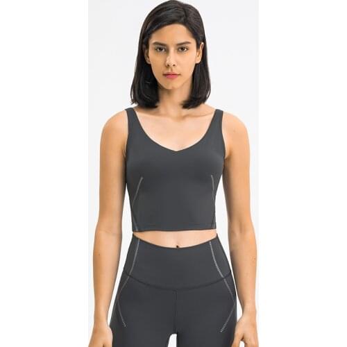 V-neck Printed Longline Sports Bra For Women Wirefree Padded Medium Support Yoga Bras Shockproof Gym Running Workout Tank Tops