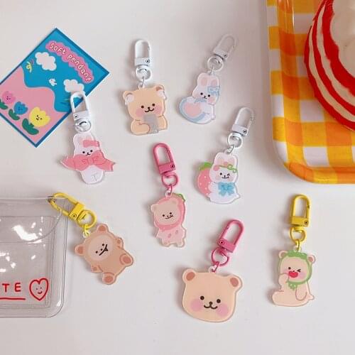 1pc Kawaii Cartoon Animal Rabbit Metal Keychain Hand Account Book Bag Pen Case Pendant Cute Student Decoration Stationery