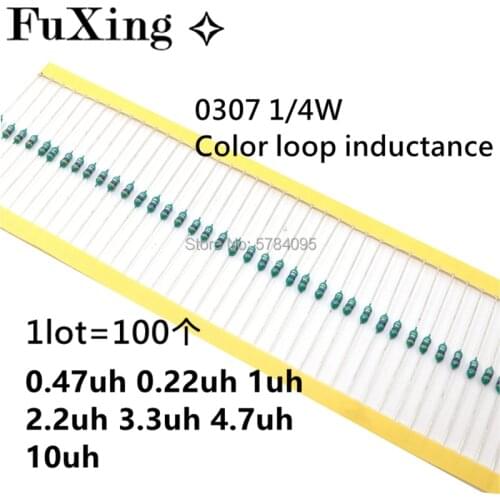 100pcs 1/4W Inductor 0307 0.25W Color Ring Inductance 1UH-1MH 0.47uh 0.22uh 1uh 2.2uh 3.3uh 4.7uh 10UH Inductors Assorted 1/4W