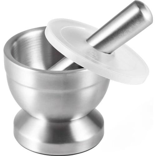 18/8 Stainless Steel Mortar and Pestle ,Pill Crusher,Spice Grinder,Herb Bowl,Pesto Powder Pepper Mill Salt Pepper