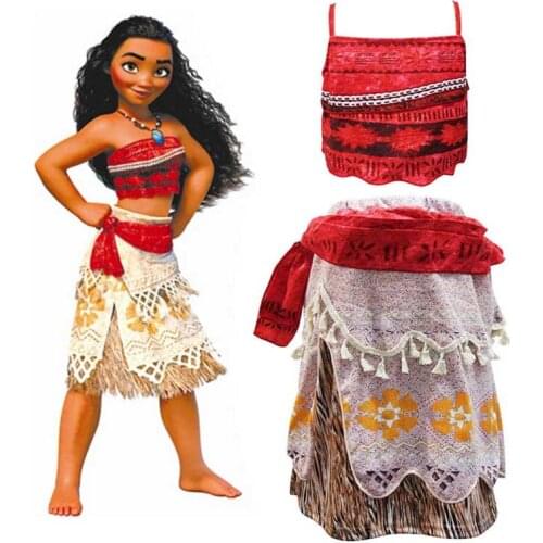 2019 Summer Moana Dress for girls Moana Princess Dresses Kids Party Cosplay Costumes With Wig Children Clothing Vaiana clothes