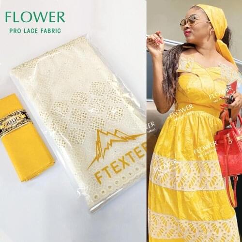 2020 Top Quality Bazin Riche Fabric With Guipure 100% Organic Swiss Voile Lace Popular Dubai Dress Fabric Textile 2.5+2.5 Yards