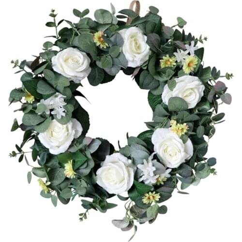 22 Inch Artificial Eucalyptus Wreath Green Leaf Rose Garland for Front Door Wall Window Farmhouse Decoration