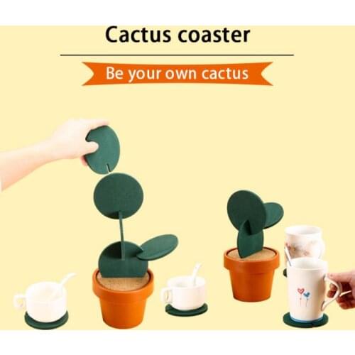 6PCS/Set Creative Cactus Coaster Table Cup Mat Heat Insulated Pad Non-slip Tea Coffee Cup Holder Mat Kitchen Tableware Decor