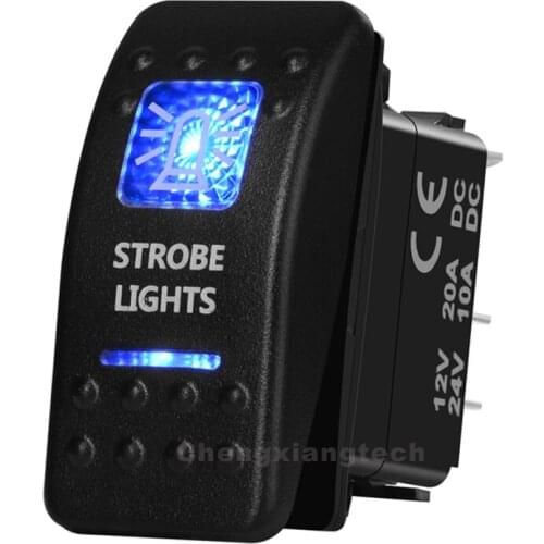 Car Boat STROBE LIGHTS 5 Pins ON/OFF Rocker Switch SPST Blue Led 12V 24V for ARB Carling NARVA style Replacement Marine Grade