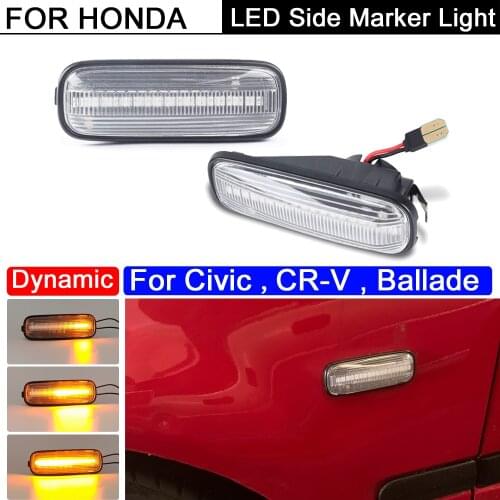 2PCS Clear lens Dynamic Amber LED Side Marker Lights Turn Signal Light for HONDA Civic 96-00 .for Ballade Hatchback Sedan 95-99