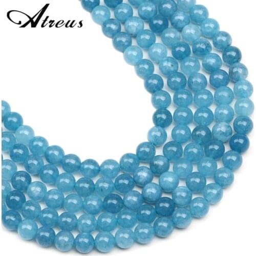 Atreus 8mm Natural Blue Chalcedony Aquamarin Stone Beads Round Loose Spacer Beads For Jewelry Making DIY Bracelet 15" Strand