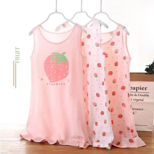 Children Girls Vest Skirt Strawberry Print Sleep Clothing Baby Cartoon Pineapple NightDress Kids Stripe Summer New Sleepdress