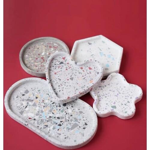 Concrete Candle Tray Mold Diy Terrazzo Jewelry Storage Dish Silicone Molds Big Size Round Cement Candle Holder Mould