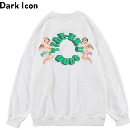 Dark Icon Printed Cotton Sweatshirt Men Women Black White Korean Style Mens Sweatshirt