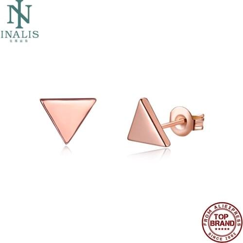 INALIS Triangle Shape Rose Gold Color Stud Earrings Romantic Tin Alloy Earring For Women Anniversary Festival Fashion Jewelry