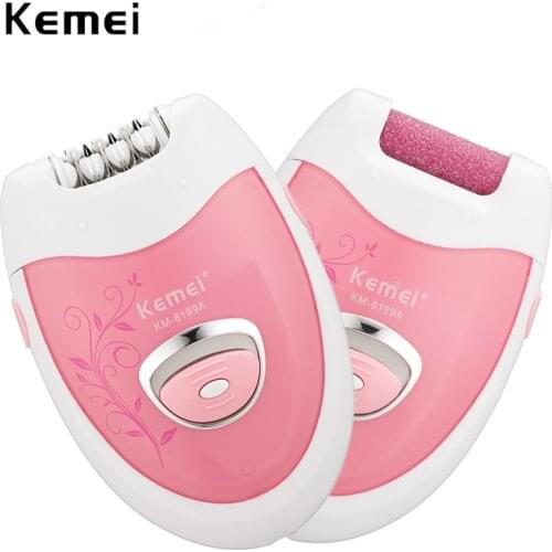 Kemei 2 in 1 rechargeable lady epilator hair shaver electric hair removal depilador callus dead skin remover foot care tool