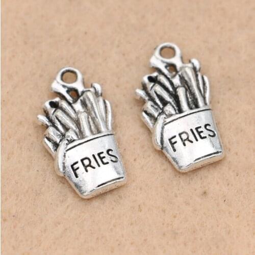 KJjewel Antique Silver Plated Fries Charms Pendants for Jewelry Making Bracelet Diy Handmade 19x10mm