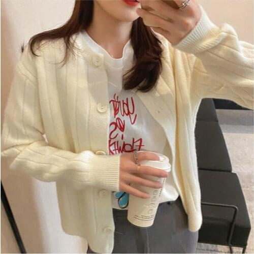Korean Lady Sweaters Autumn Winter Womens Knitwear Casual Stylish Knitted Button Cardigans Fashionable