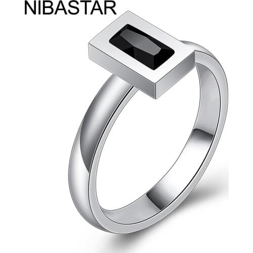 Hot Sale Black Wedding Rings For Women Luxury Black Crystal Ring Fashion Stainless Steel Ring Female Jewelry