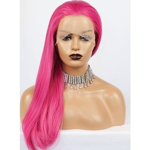 Lolita Cosplay Wigs Natural Long Straight Hair Red Color Synthetic Lace Front Wig Pre Plucked Hot Pink Color HD Lace Frontal Wig