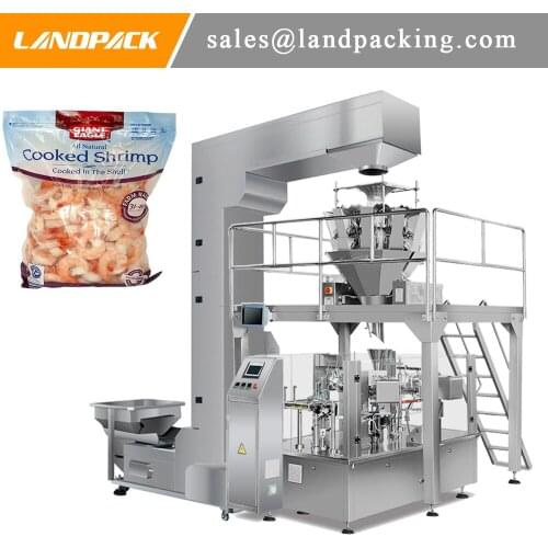 Frozen Shrimp Fish Seafood Stand Up Pouch Filling And Sealing Machine Frozen Food 3 Side Seal Bag With Zipper Packing Machine