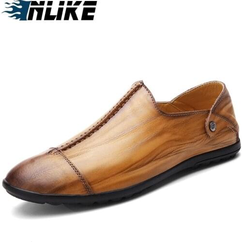 Inlike Men Doug Shoes Genuine Leather Mens Casual Shoes Slip-on Moccasins Loafers