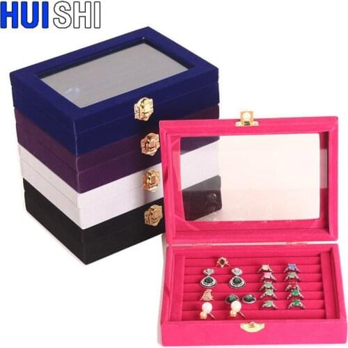 Nice 20*15*4.8cm Small Velvet Ring Box Jewelry Display Organizer Earrings Holder Storage Jewellery Gift Packaging Stand Showcase