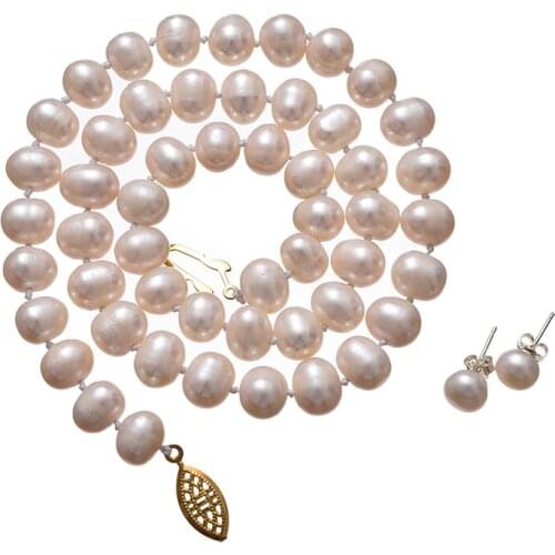 White Natural Freshwater Pearl Necklace For Women 8-9mm Necklace Beads Jewelry 45/50/60cm Length Necklace Fashion Jewelry A6