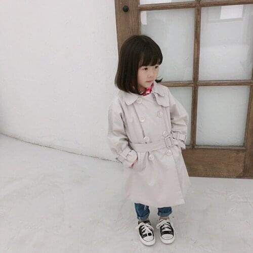 Korean Fashion Childrens Long Trench Coat Baby Girl Casual Solid Jackets with Belt Toddler Girl Cardigan Coats Outwear for Girl