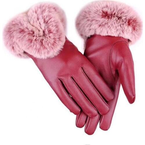 Gloves Touch Screen Warm Faux Leather Anti-slip Women Gloves for Home