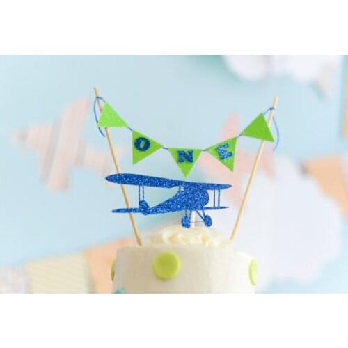 Personalized kids birthday Airplane cake buntings cupcake toppers banners set baby shower party doughnut food picks photo props