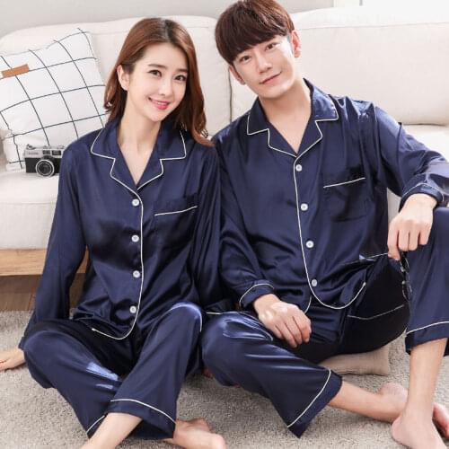 FZSLCYIYI Pajama suit Satin Silk Pajamas Sets Couple Sleepwear Family Pijama Lover Night Suit Men & Women Casual Home Clothing