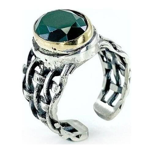 Authentic Hand Production Root Emerald Gemstone Silver Ring