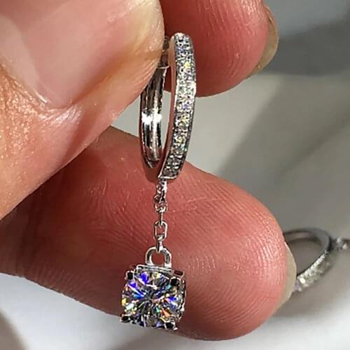 14K White Gold Earrings Drop Clip Hoop Earrings Moissanite Diamonds 1 2 4 6 Carat Round Wedding Party Engagement Anniversary