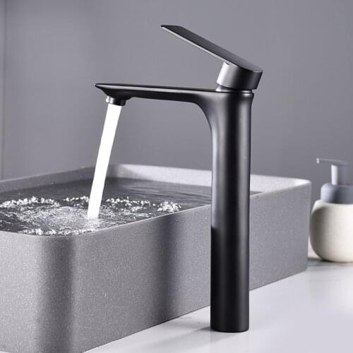 Bathroom Basin Faucet Black Chrome Brass Single Handle Basin Mixer Tap Deck Mounted Hot & Cold Sink Faucets