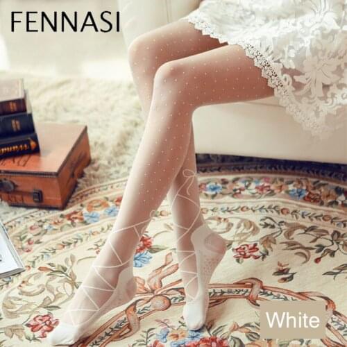 FENNASI Thin Women White Classic Small Polka Dot Tights Female Vintage Faux Tattoo Nylon Stokcings Pantyhose Dancing and Ballet