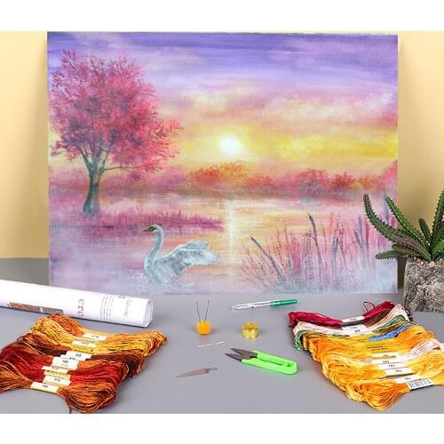 Natural Scenery Hazy Pre-Printed 11CT Cross-Stitch DIY Embroidery Patterns DMC Threads Sewing Craft Handiwork Hobby Jewelry