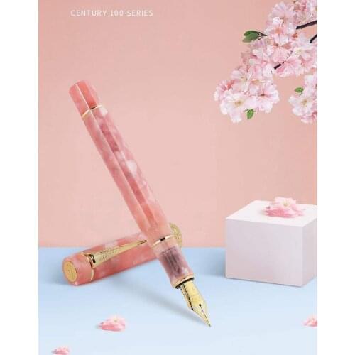 High Quality JinHao 100 Acrylic Fountain Pen Sukura Pink Classic Spin Twist Stationery Office School Supplies Writing