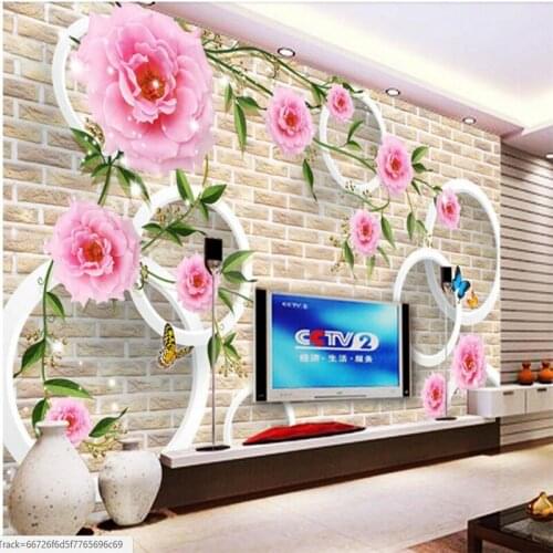 Wellyu Dream 3D stereo green leaves rose flower brick wall TV background wall custom large mural green wallpaper