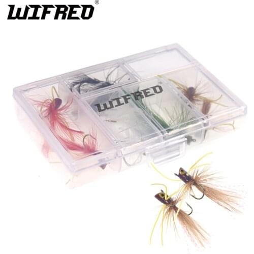 Wifreo 10pcs #8 Small Popper Fly Set Topwater Pan Fish Sunfishes Bass Trout Surface Water Fishing Lures Fly Fishing Poppers