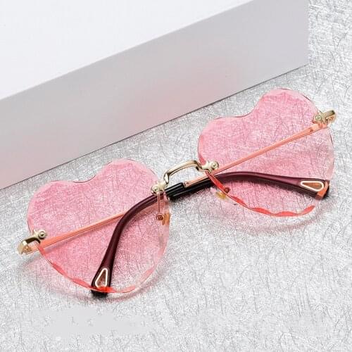 Ladies Fashion Rimless Gradient Sun Glasses Heart Shaped Sunglasses metal Women Brand Designer