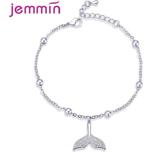 Latest 925 Sterling Silver Cubic Zircon Mermaid Charms Bracelets Tiny Clear Zircon Paved Setting Jewelry for Women Girls Gift