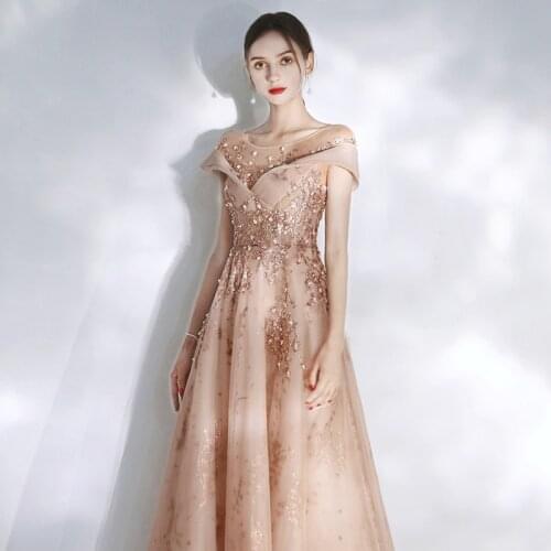 Women Luxury Exquisite Sequins Formal Evening Dress Sexy Lacing Up A-line Tulle Party Dress Robe De Soiree
