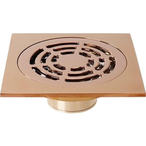 1PC Euro Square Floor Drains Brass Rose Gold/Gold Shower Floor Drain Bathroom Deodorant 4' Strainer Cover Grate Waste